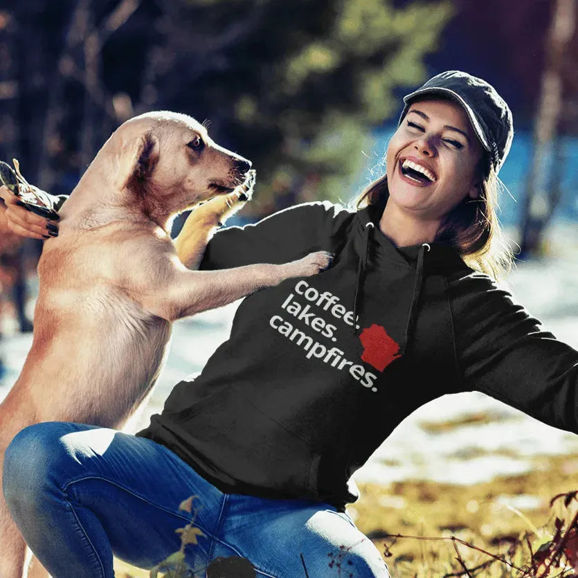 Coffee, Lakes, and Campfires in Wisconsin Hoodie - Adventure Threads Company
