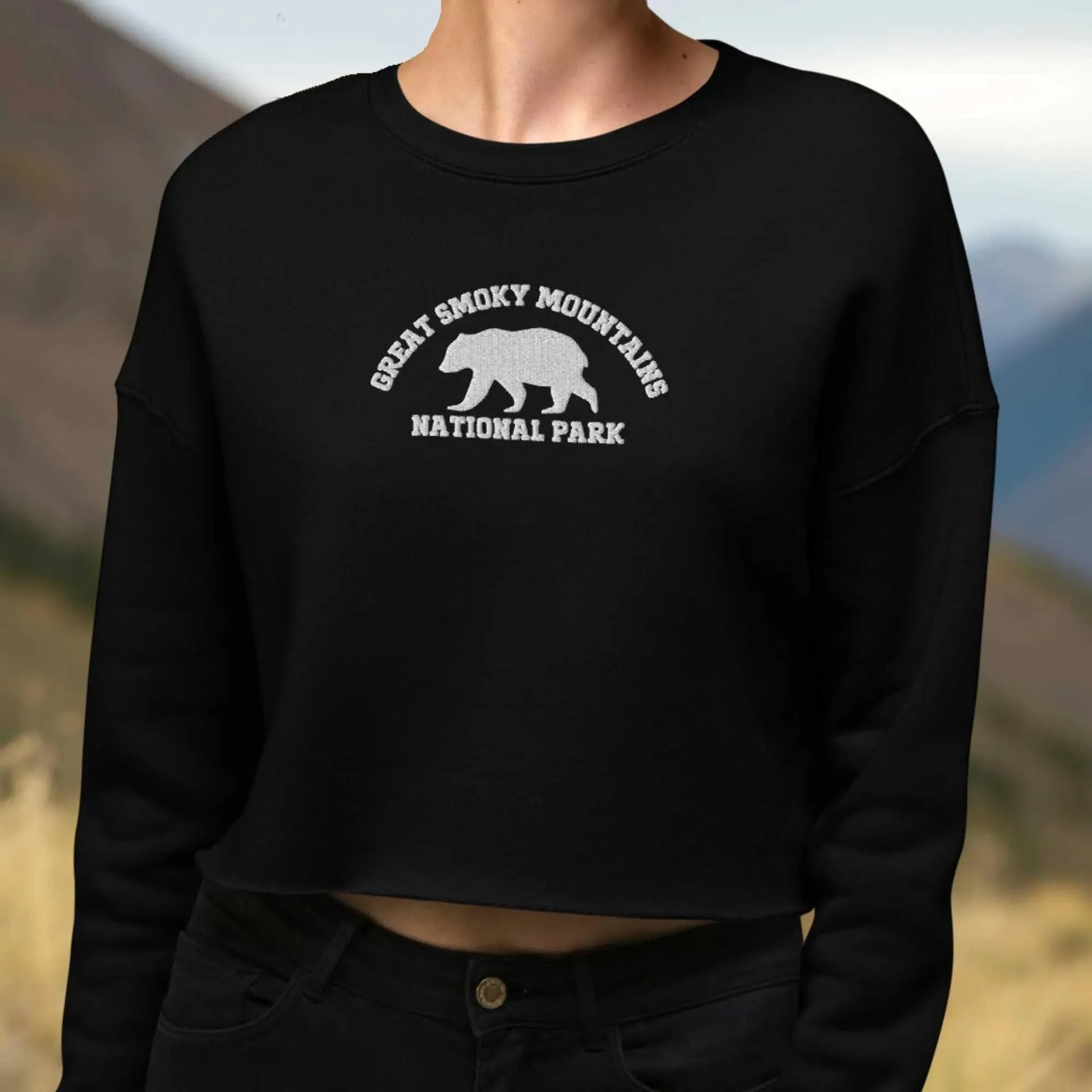 Great Smoky Mountain National Park Embroidered Crop Sweatshirt - Adventure Threads Company