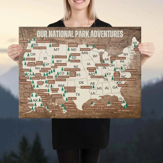 National Parks Travel Map Push-Pin Canvas - Adventure Threads Company