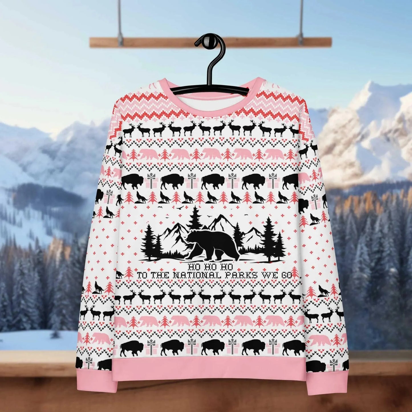 National Parks Ugly Christmas Sweatshirt (Pink) - Adventure Threads Company