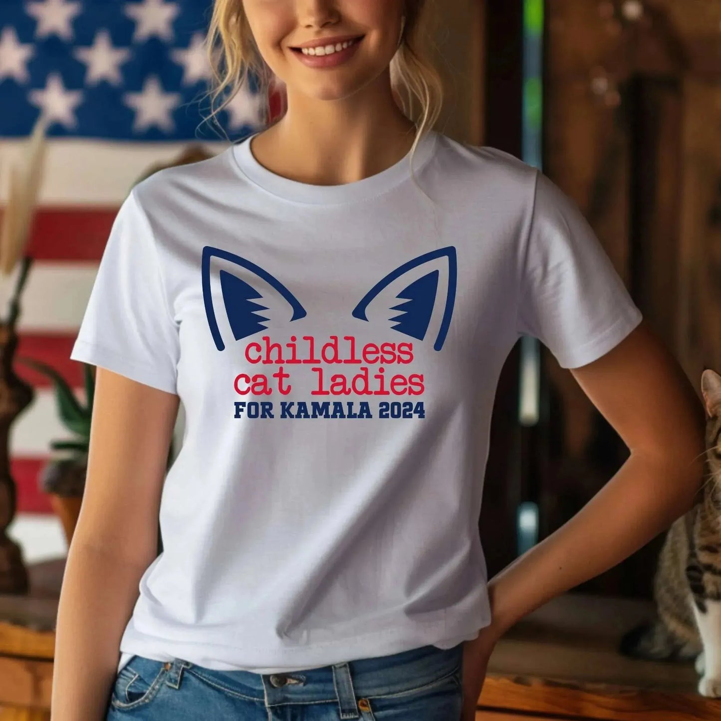 Childless Cat Ladies for Kamala (Cat Ears) T-Shirt