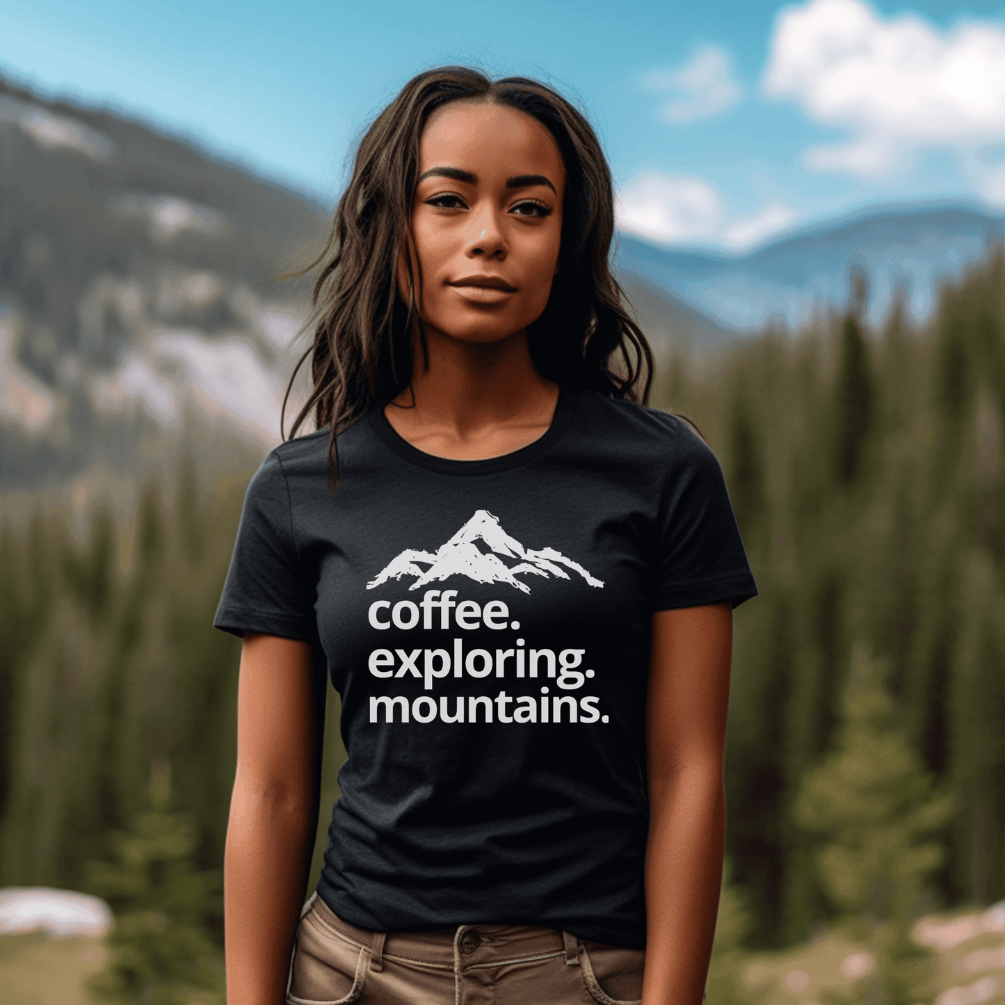 Coffee. Exploring. Mountains. T-Shirt - Adventure Threads Company