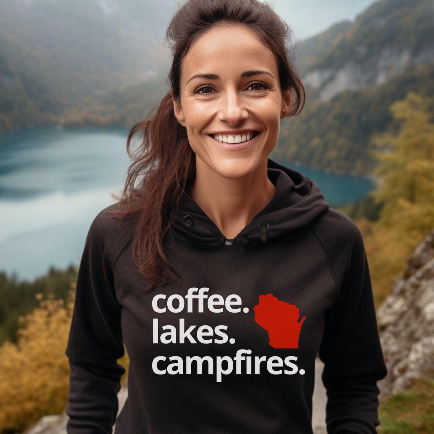 Coffee, Lakes, and Campfires in Wisconsin Hoodie - Adventure Threads Company