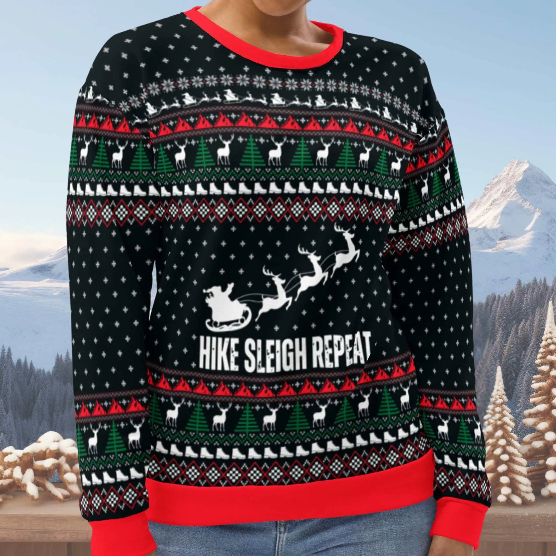 Hike Sleigh Repeat Ugly Christmas Sweatshirt - Adventure Threads Company