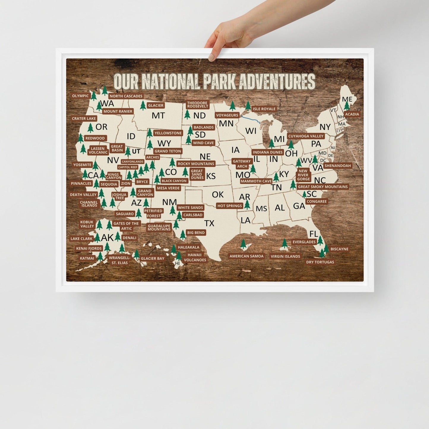 National Parks Travel Map Framed Canvas - Adventure Threads Company