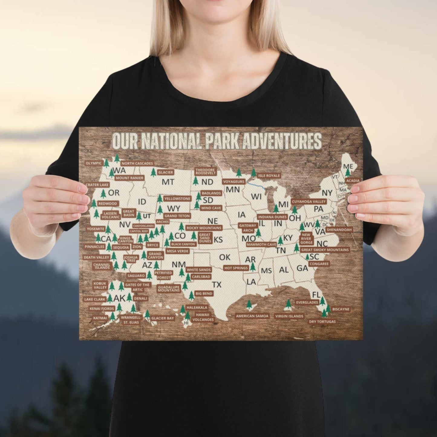 National Parks Travel Map Push-Pin Canvas - Adventure Threads Company