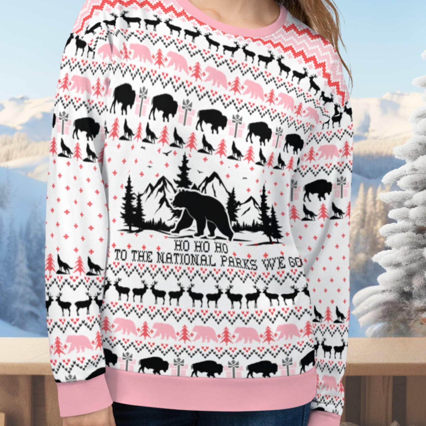 National Parks Ugly Christmas Sweatshirt (Pink) - Adventure Threads Company