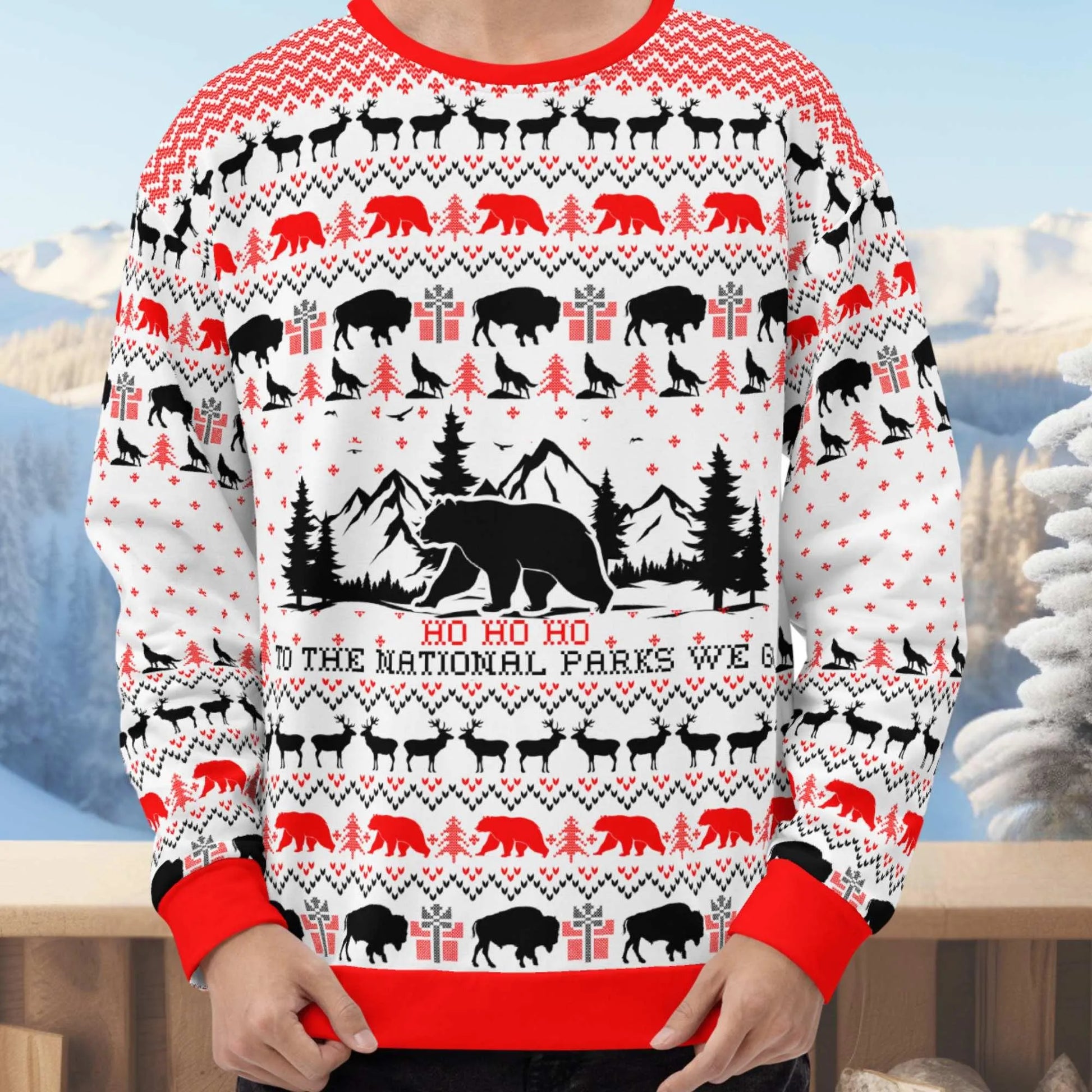 National Parks Ugly Christmas Sweatshirt (Red) - Adventure Threads Company