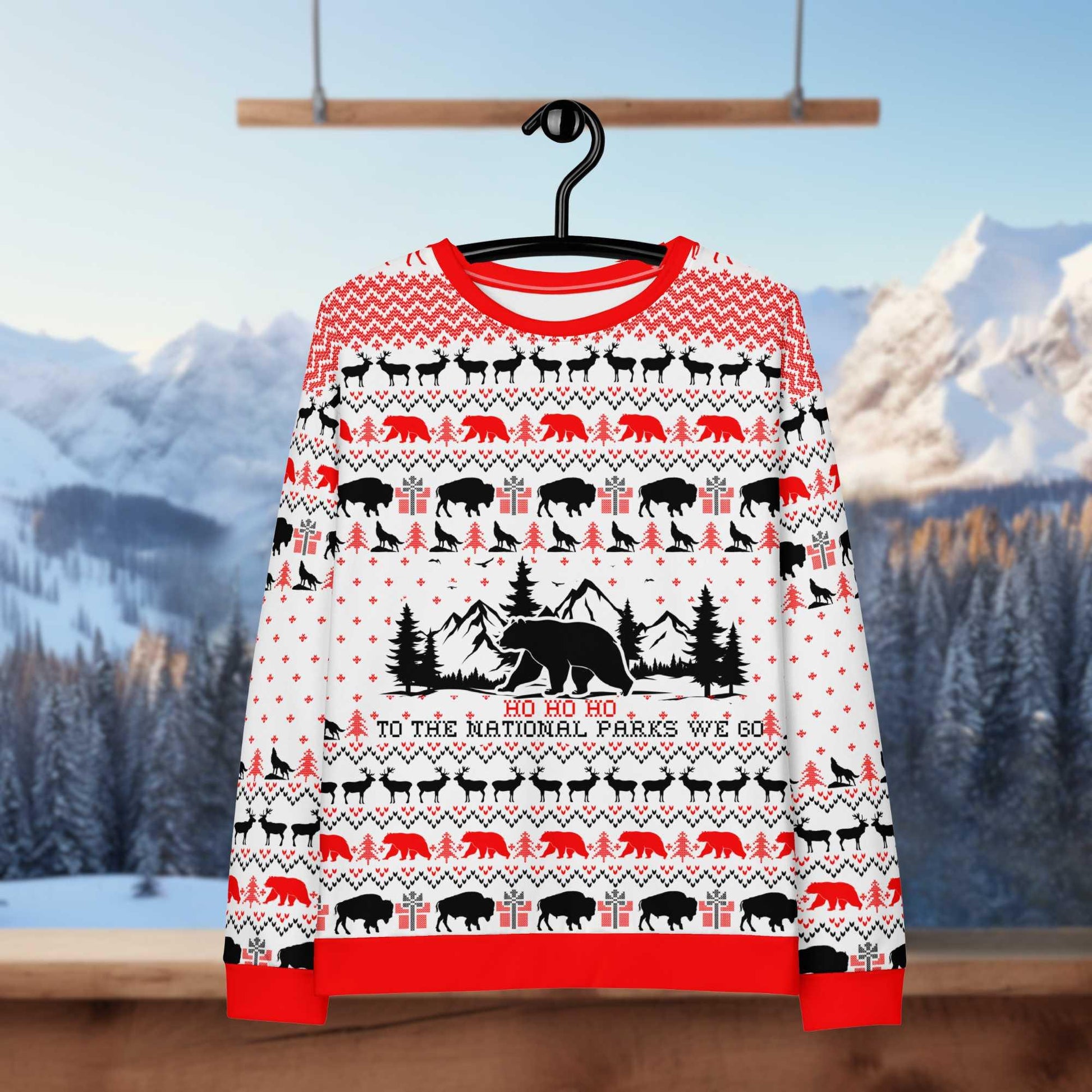 National Parks Ugly Christmas Sweatshirt (Red) - Adventure Threads Company