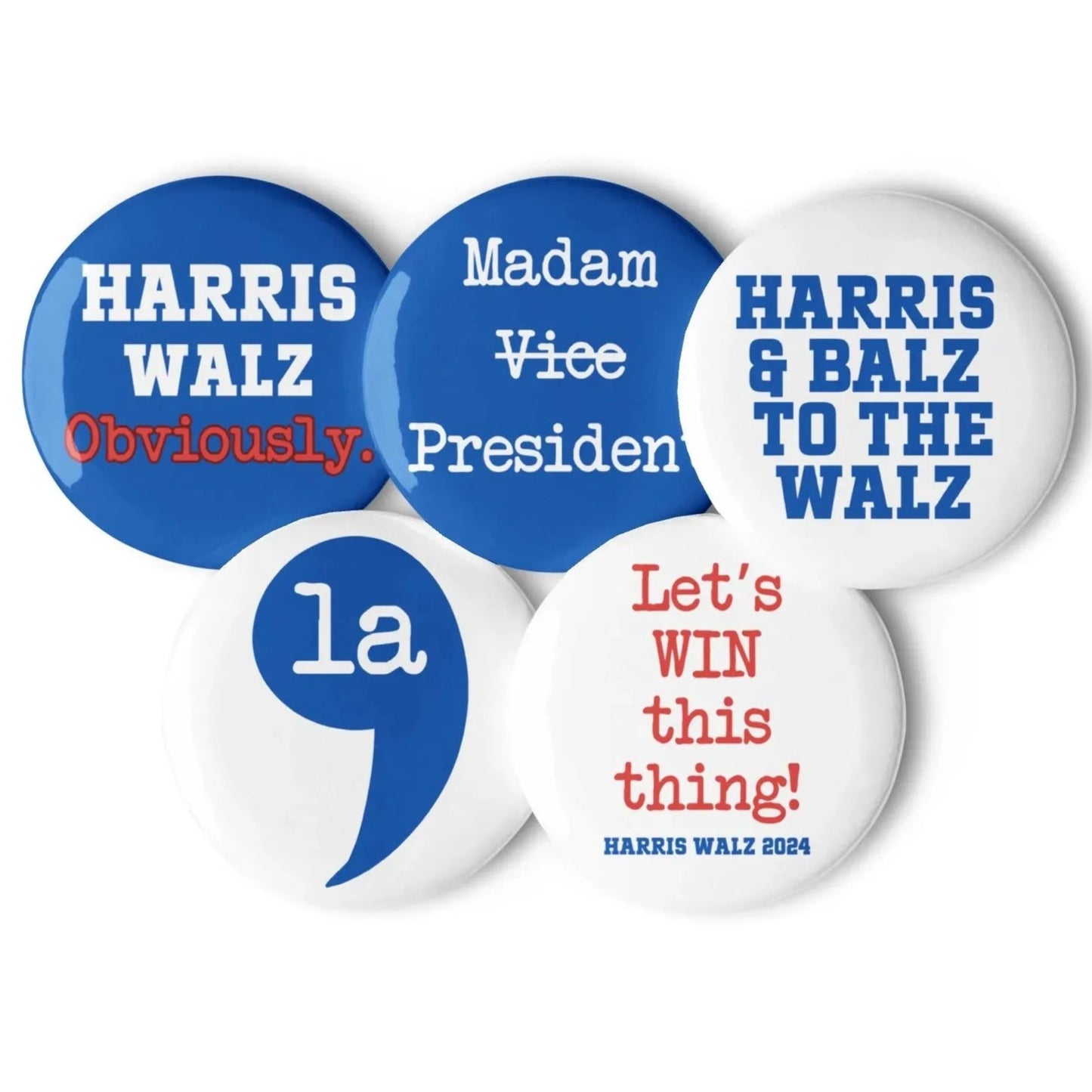 Harris Walz 2024 Election Set of Pin Buttons