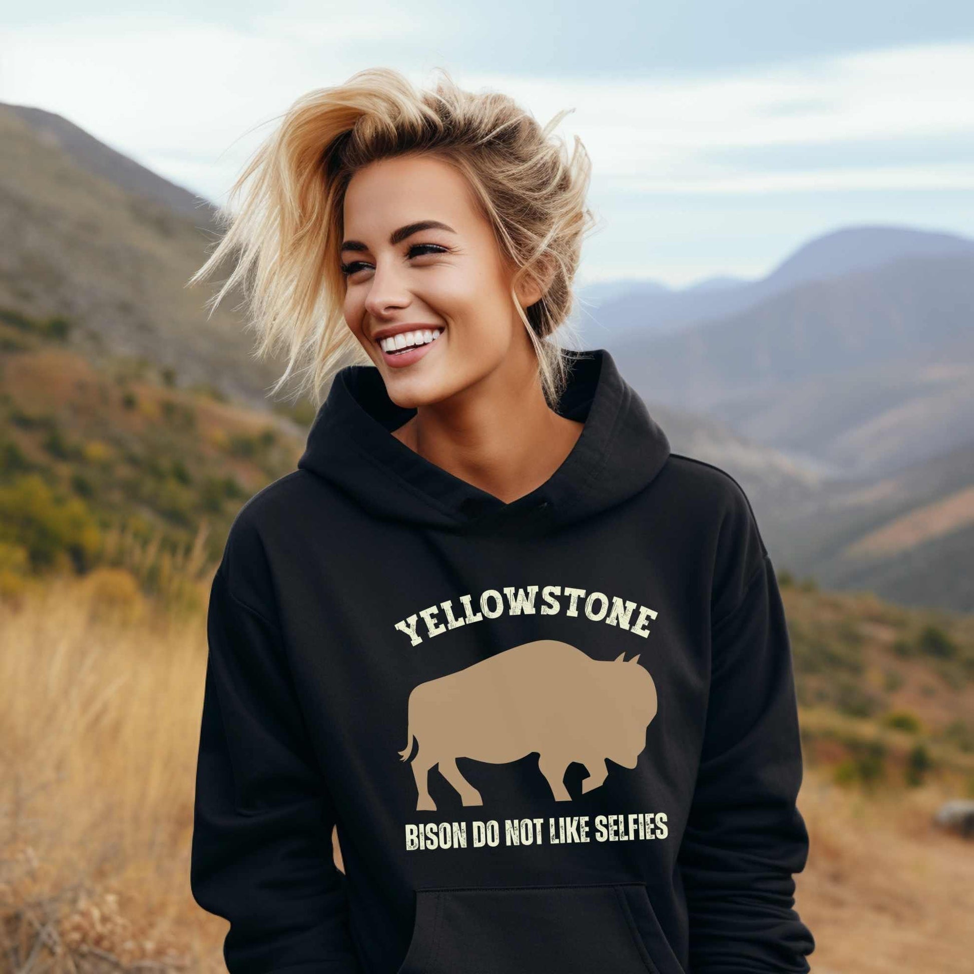 Yellowstone Bison Do Not Like Selfies Hoodie - Adventure Threads Company