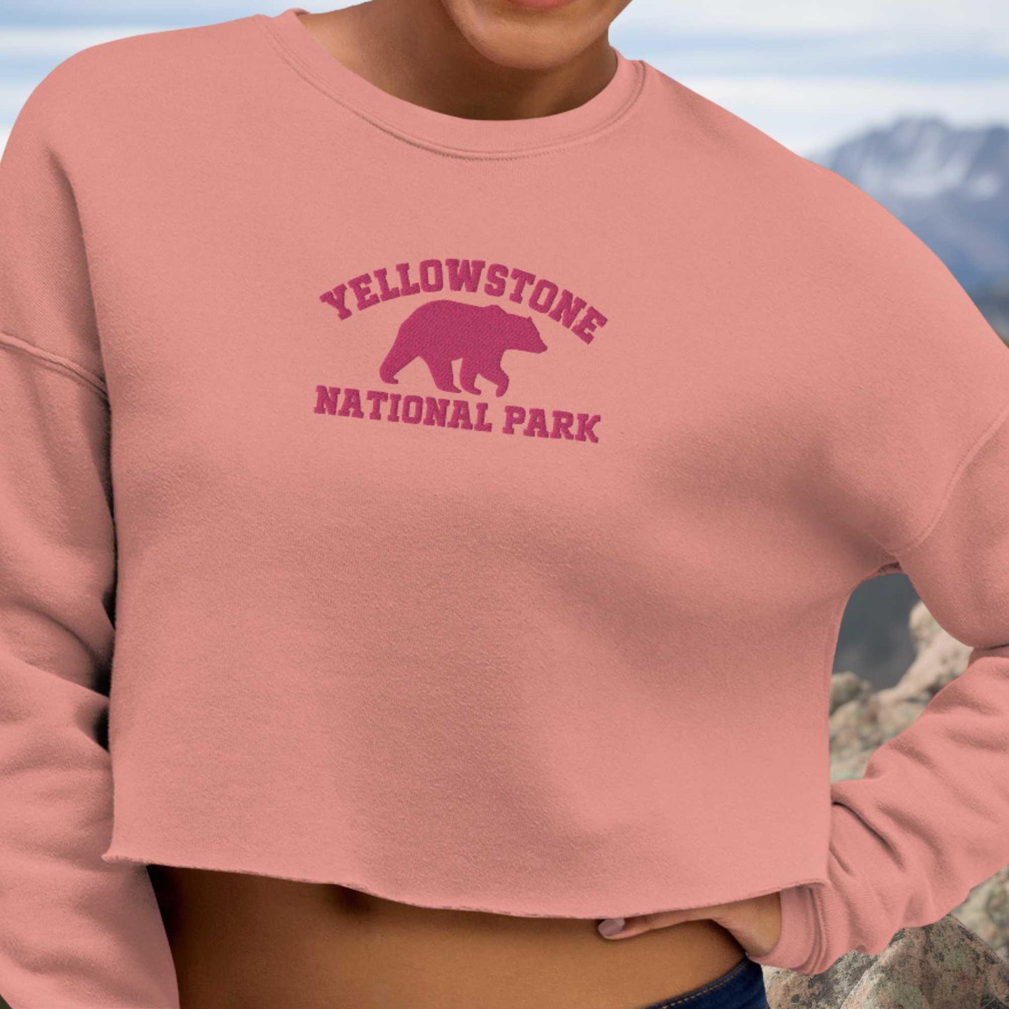 Yellowstone National Park Embroidered Crop Sweatshirt - Adventure Threads Company